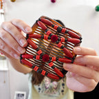 Peigne double cheveux - accessoire chignon en perles de bois rouge