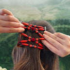 Peigne double cheveux - accessoire chignon en perles de bois rouge