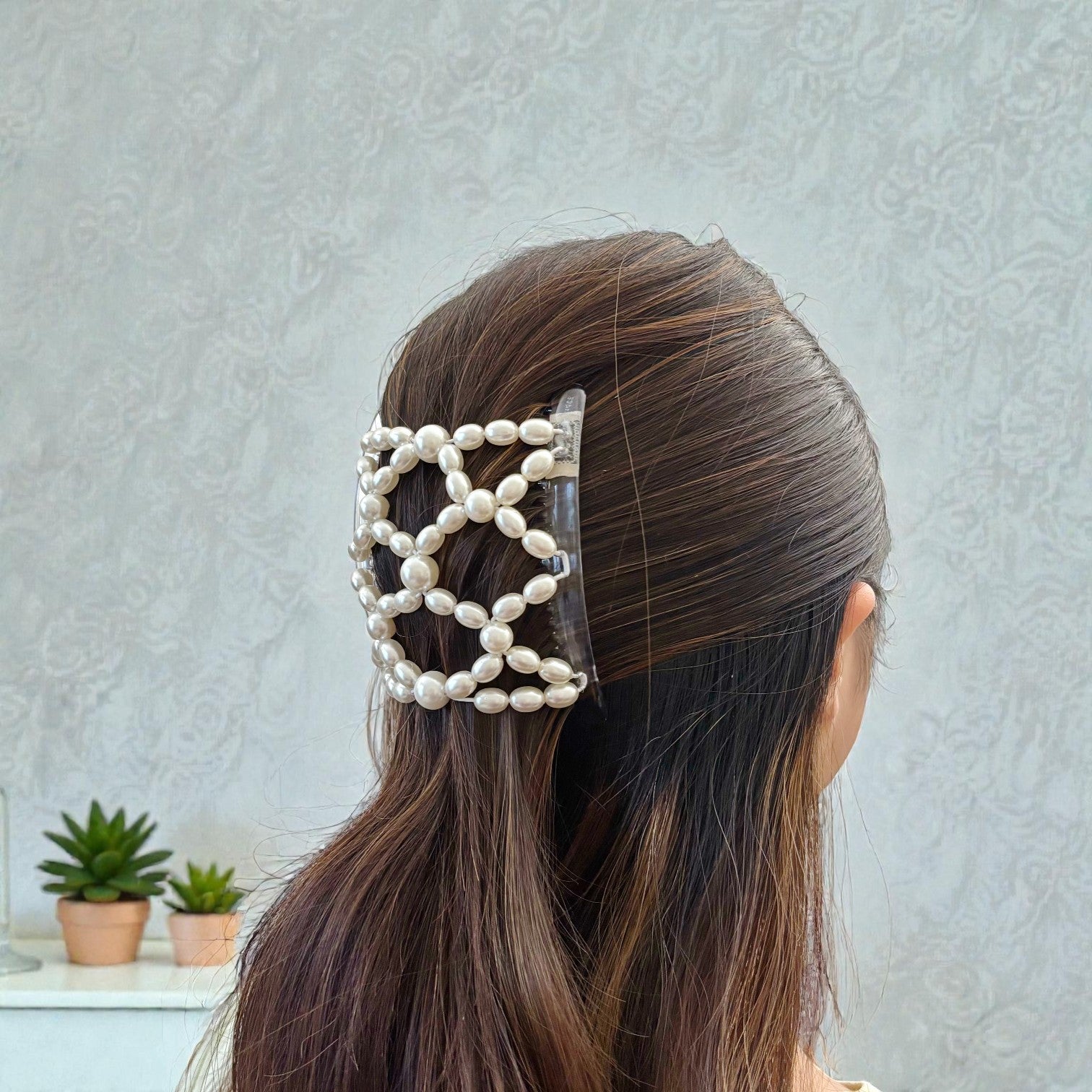 Double peigne cheveux élastique pour chignon – Perles nacrées made in France