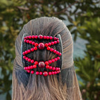 Peigne double cheveux - accessoire chignon en perles rouge