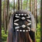Double peigne cheveux élastique pour chignon orné de perles made in France
