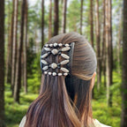 Double peigne cheveux élastique pour chignon orné de perles made in France