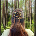 Double peigne cheveux élastique pour chignon - perles bordeaux et dorées made in France