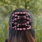 Double peigne cheveux élastique pour chignon - perles roses made in France