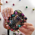 Double peigne cheveux élastique pour chignon - perles multicolore made in France