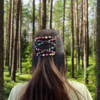 Double peigne cheveux élastique pour chignon - perles multicolore made in France
