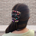 Double peigne cheveux élastique pour chignon - perles multicolore made in France