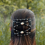 Peigne cheveux élastique pour chignon perles facettées noires made in France