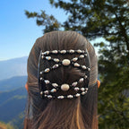 Double peigne cheveux élastique pour chignon Perles facettées argentées