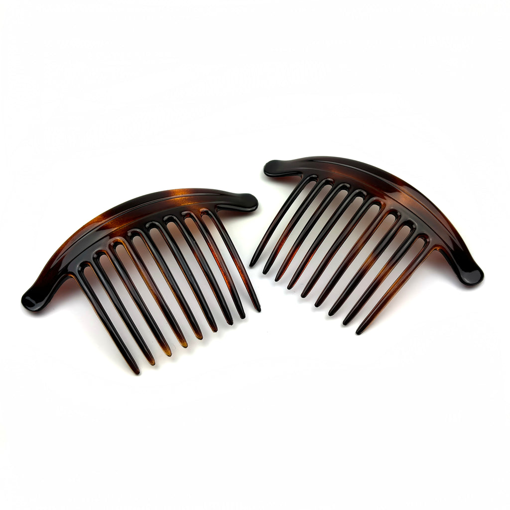 Lot de 2 grands peignes cheveux chignon, Made in France, 11.5cm, Marron