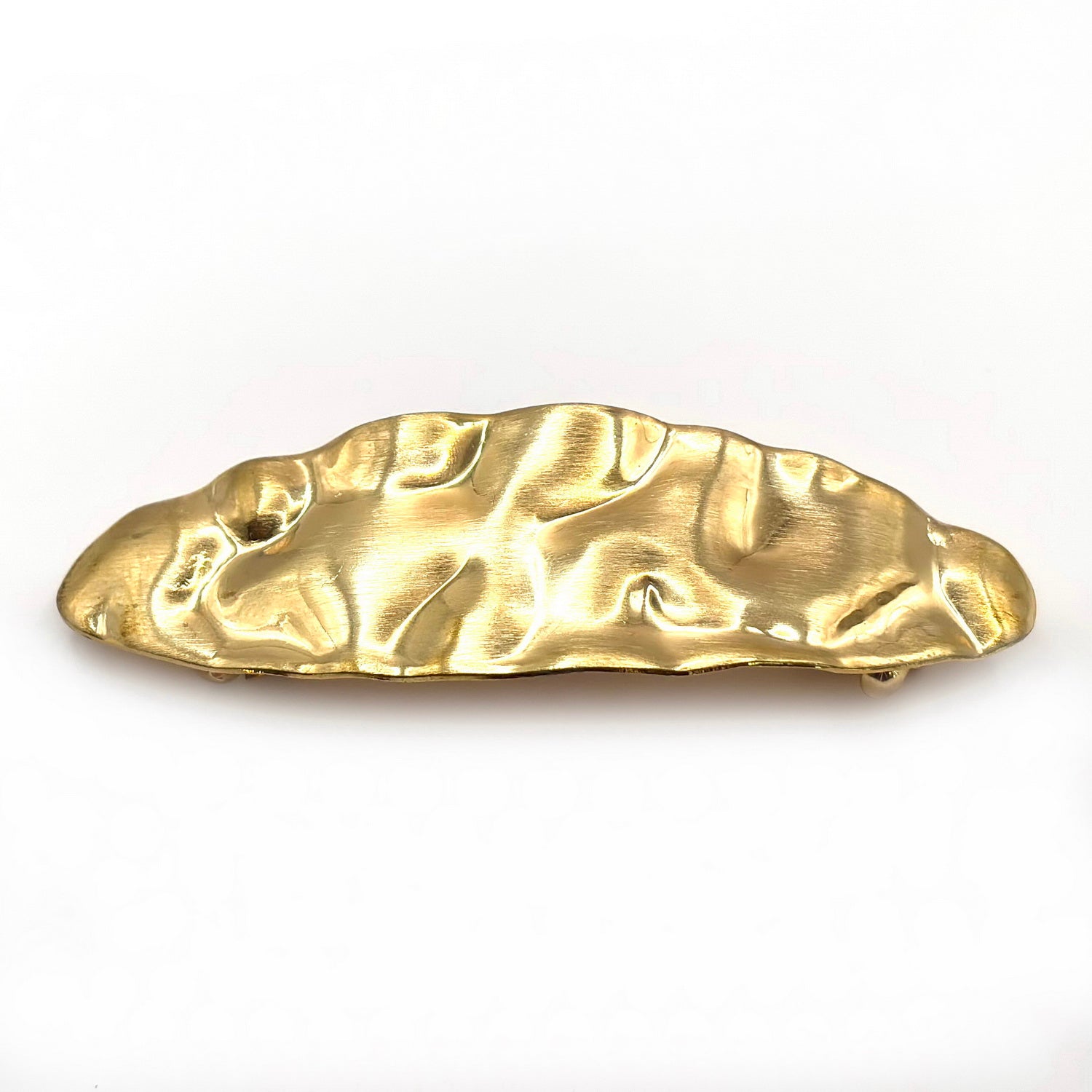 Barrette à cheveux ovale 9cm métal martelé doré
