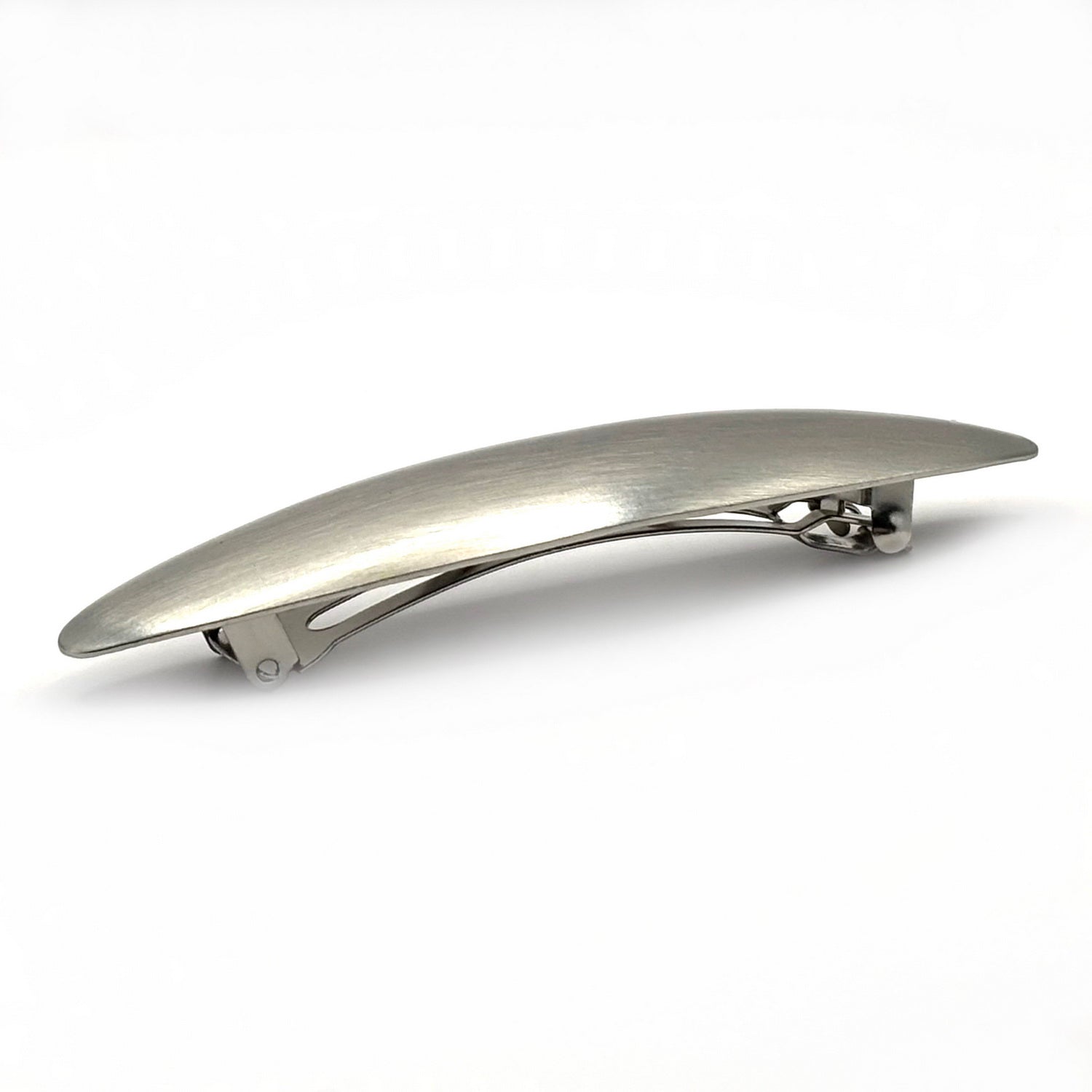 barrette à cheveux ovale en métal argent mat