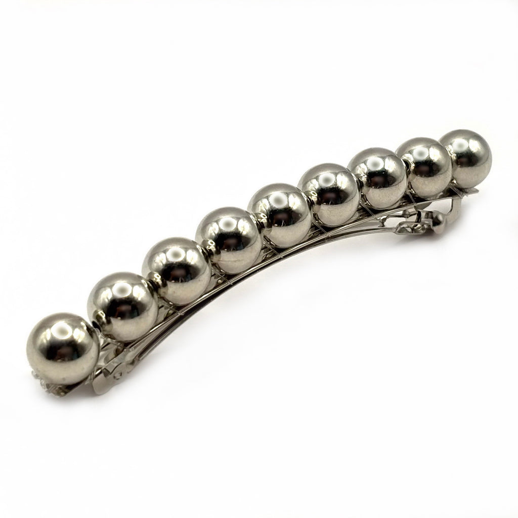 Barrette à cheveux longue 10.5cm, perles 10mm, argenté