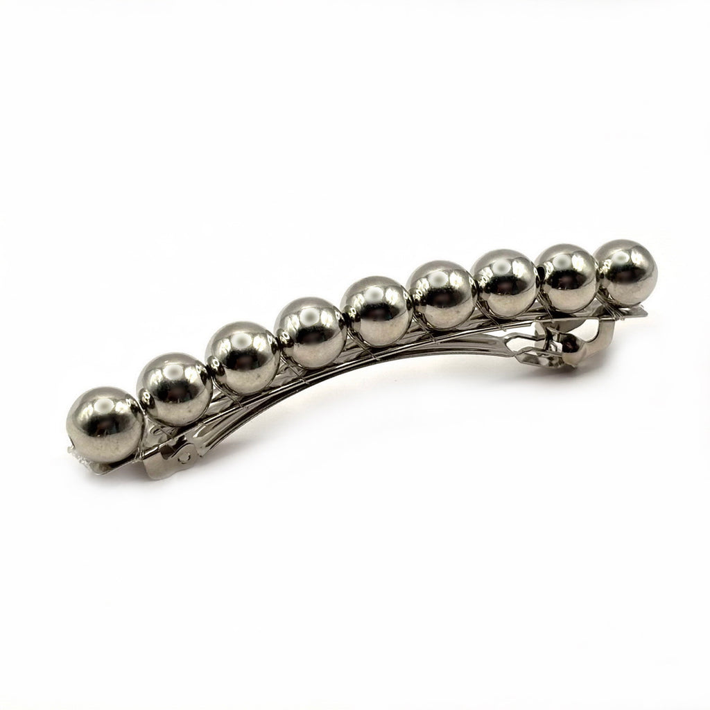 Barrette à cheveux 8,5 cm, perles 10 mm, argentée