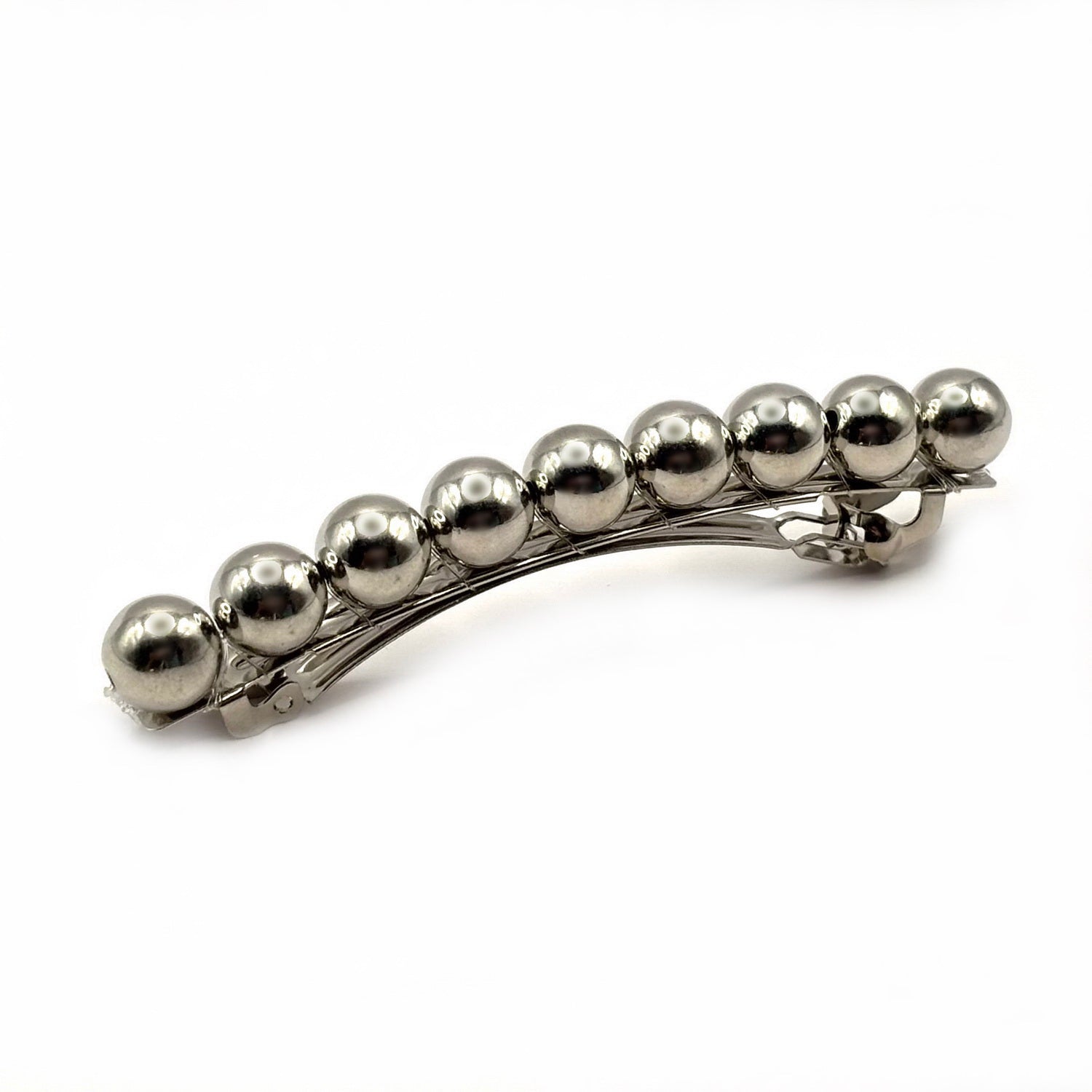 Barrette à cheveux 8,5 cm, perles 10 mm, argentée
