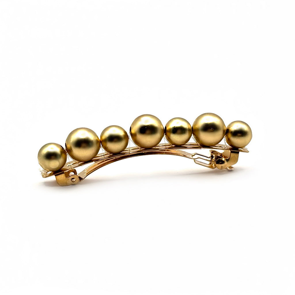 Barrette à cheveux 7 cm, perles dorées 8mm et 10mm
