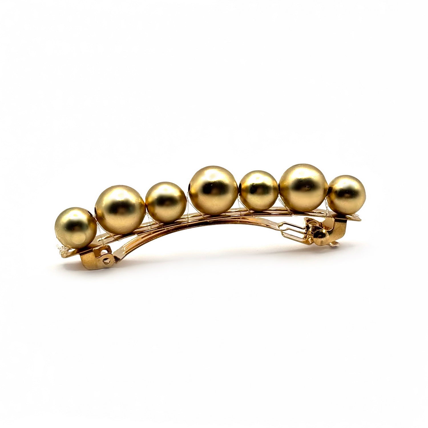Barrette à cheveux 7 cm, perles dorées 8mm et 10mm