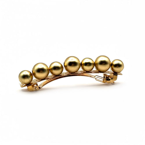 Barrette à cheveux 7 cm, perles dorées 8mm et 10mm