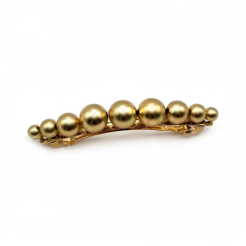 Barrette à cheveux 7 cm, perles dorées, fait main, fabriquée en France