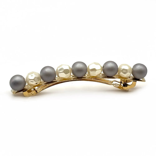 Barrette à cheveux bicolore 8cm perles grises et nacrées