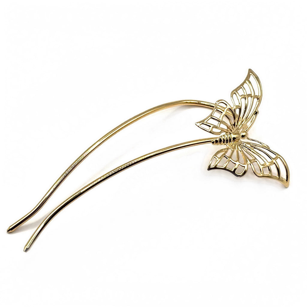 Grand pic à cheveux métal papillon 12 cm
