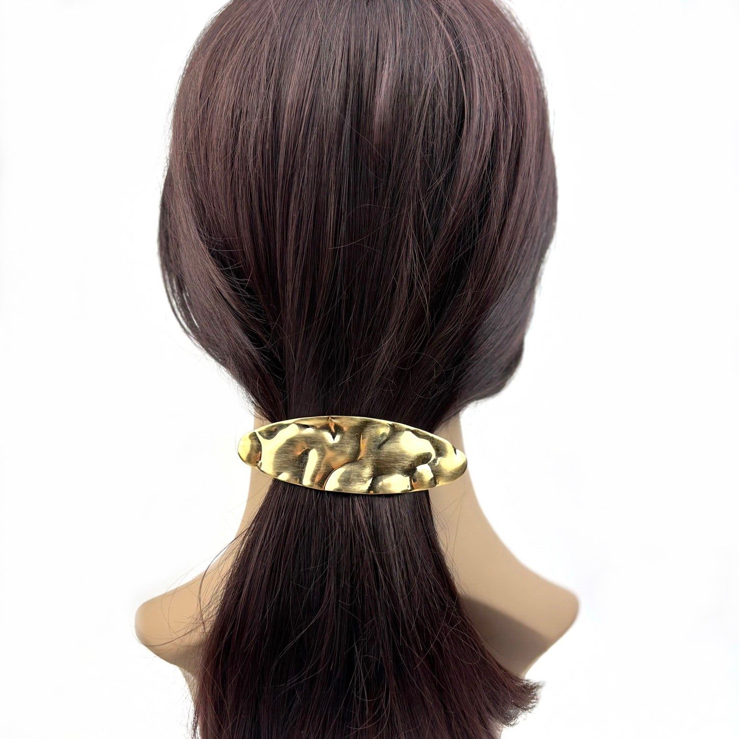 Barrette à cheveux ovale design 9cm métal martelé
