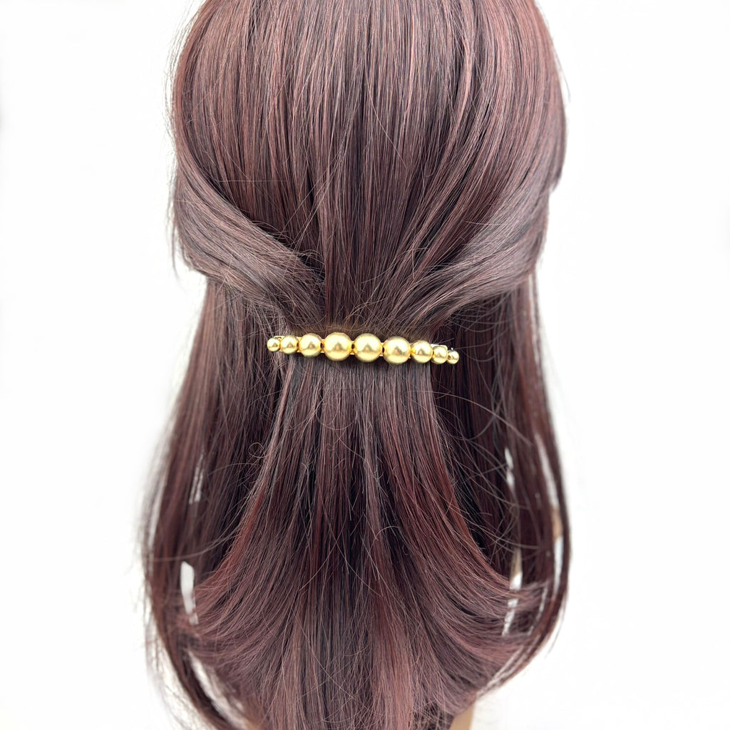 Barrette à cheveux 7 cm, perles dorées mat
