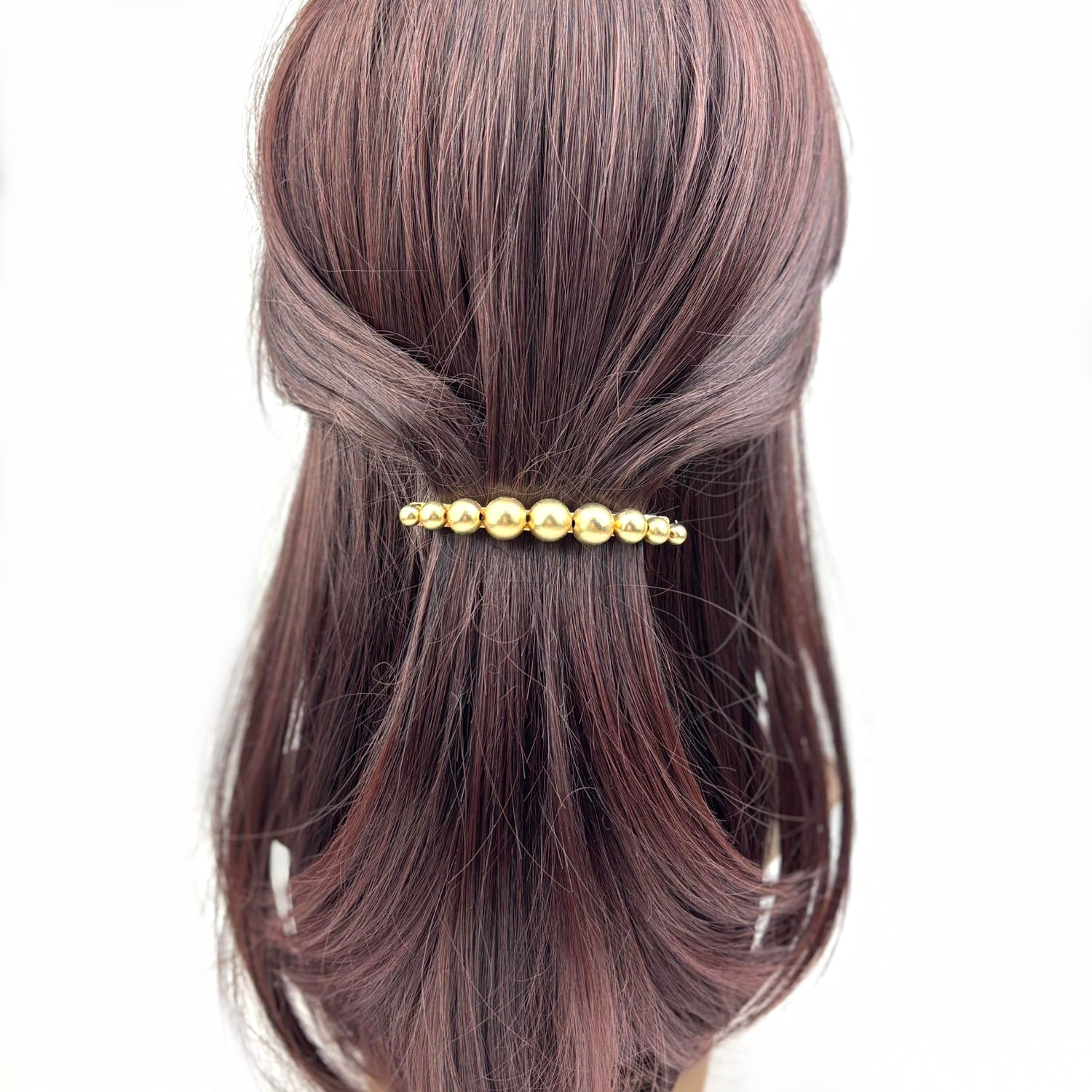 Barrette à cheveux 7 cm, perles dorées mat