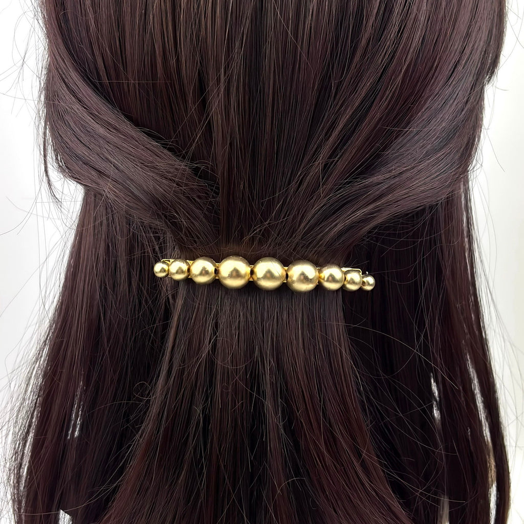 Barrette cheveux 7 cm, perles dorées mat