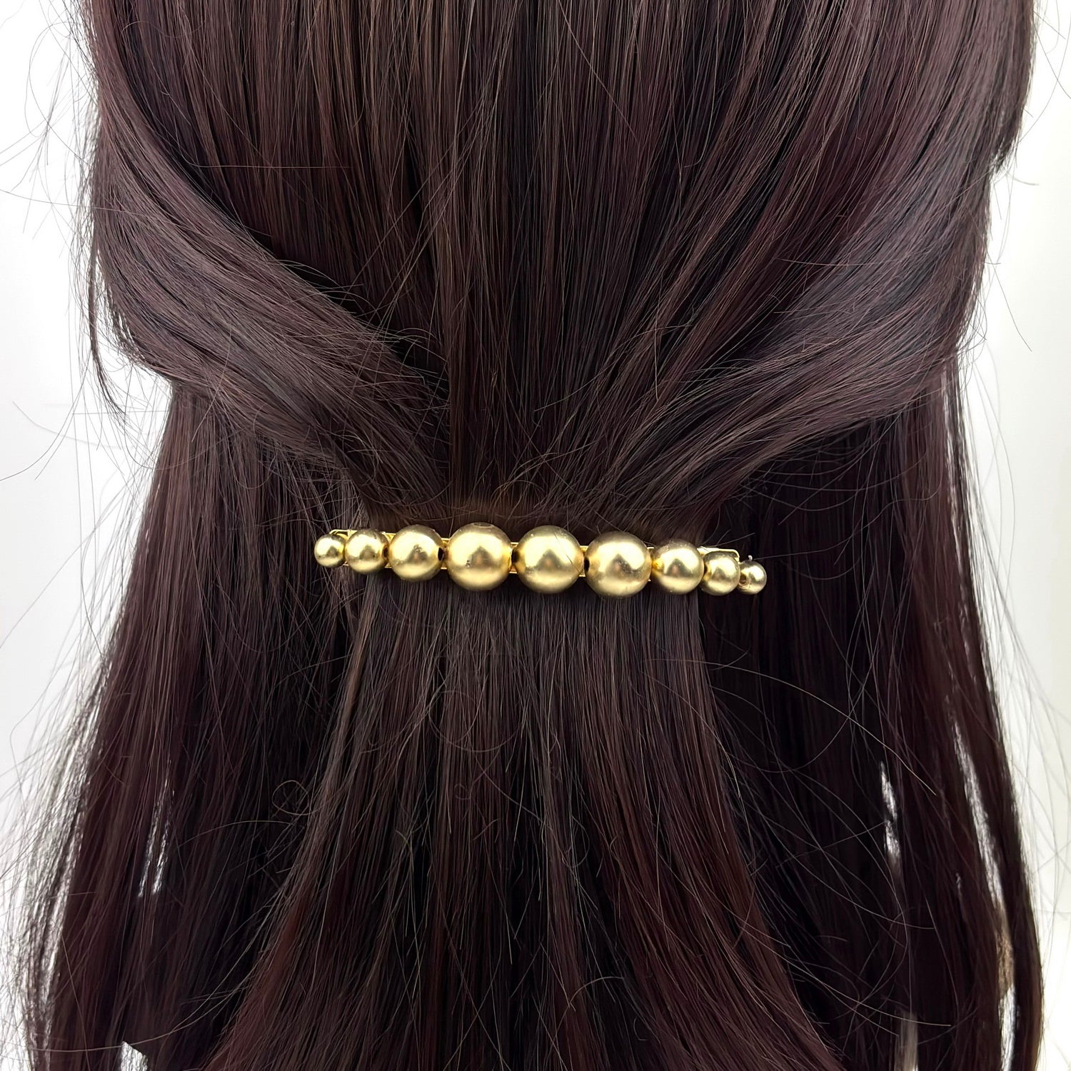 Barrette cheveux 7 cm, perles dorées mat