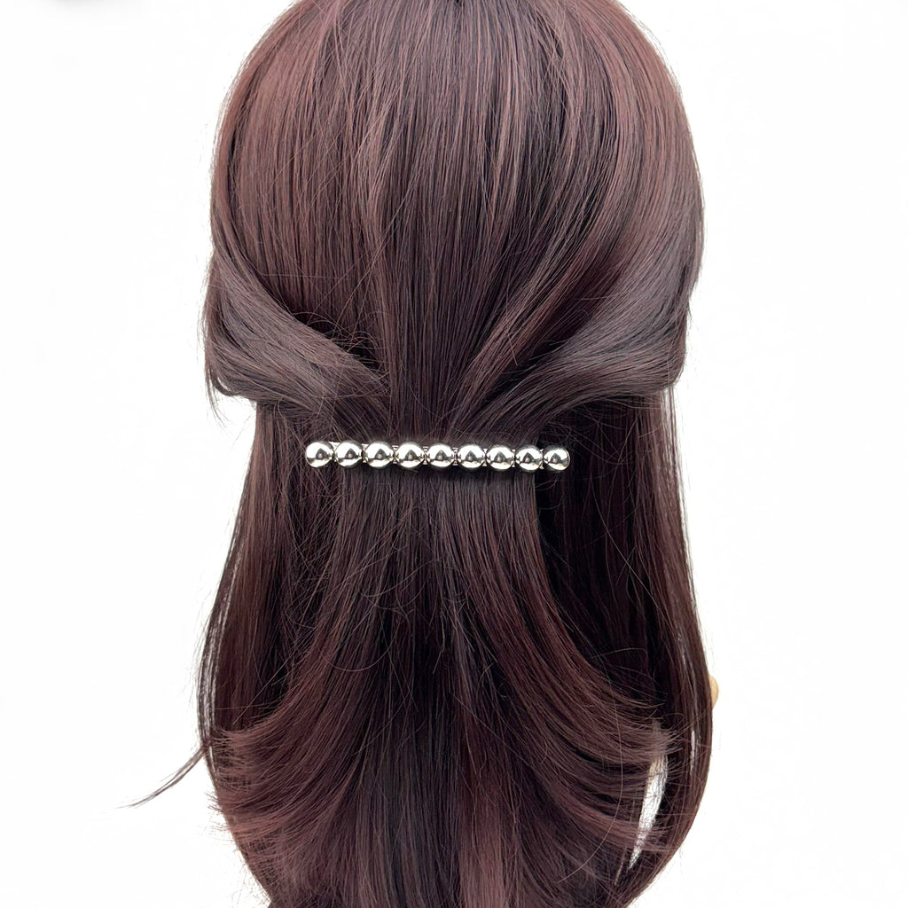 Barrette à cheveux 8.5 cm, perles argentées