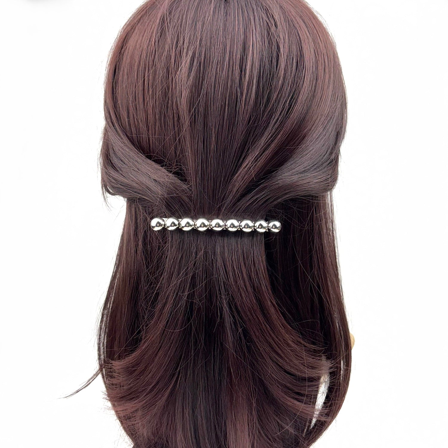 Barrette à cheveux 8.5 cm, perles argentées
