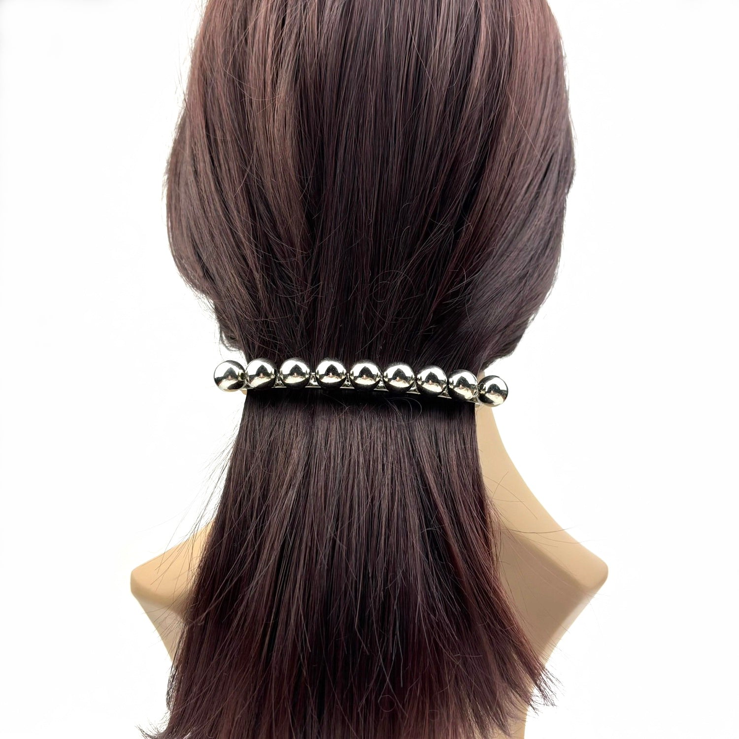 Barrette à cheveux longue 10.5cm, perles 10mm, argent
