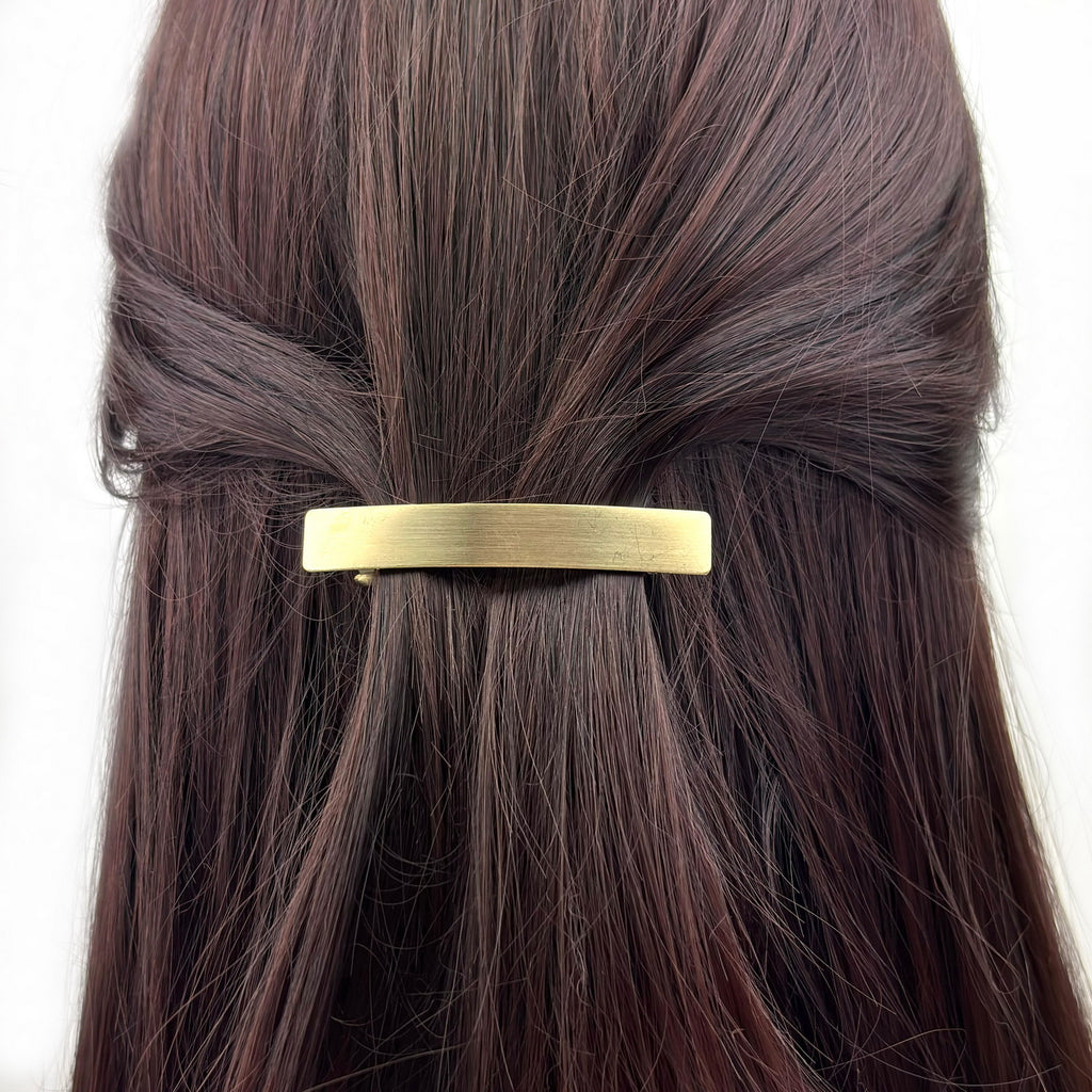 Barrette à cheveux moderne 6.5cm metal effet brossé doré