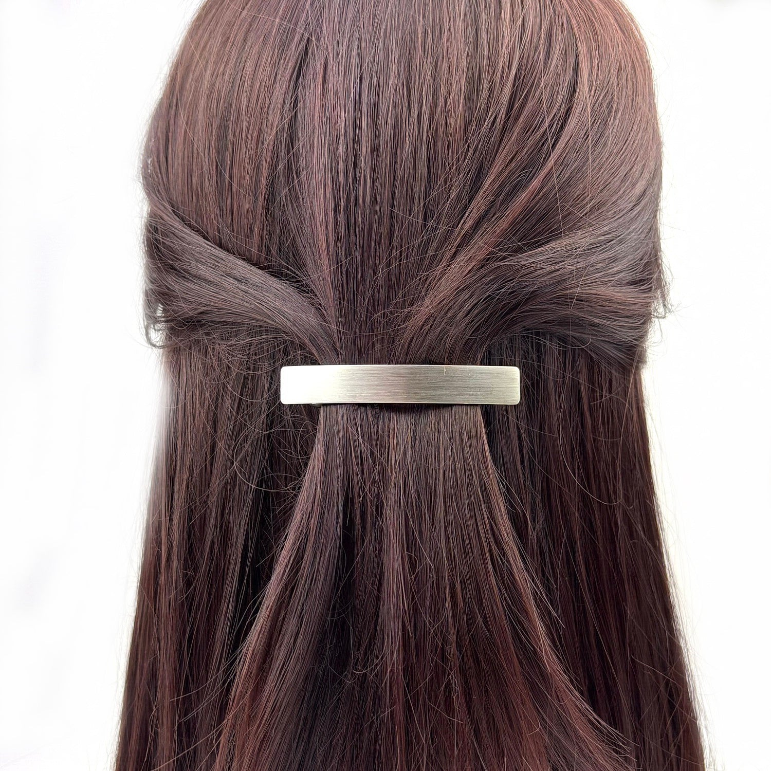 Barrette cheveux moderne 6.5cm metal brossé argenté