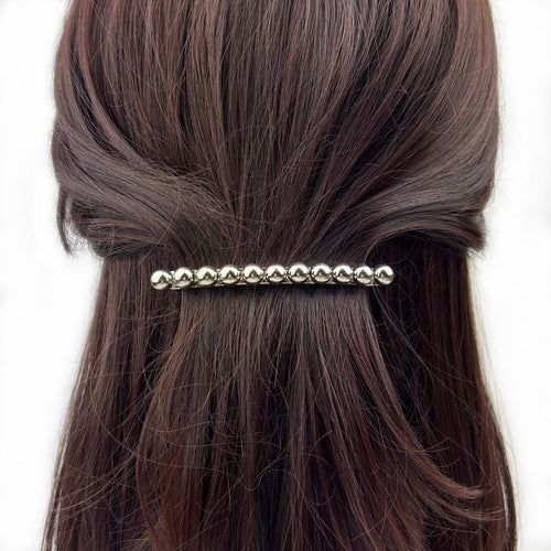Barrette à cheveux 8 cm, perles argentée