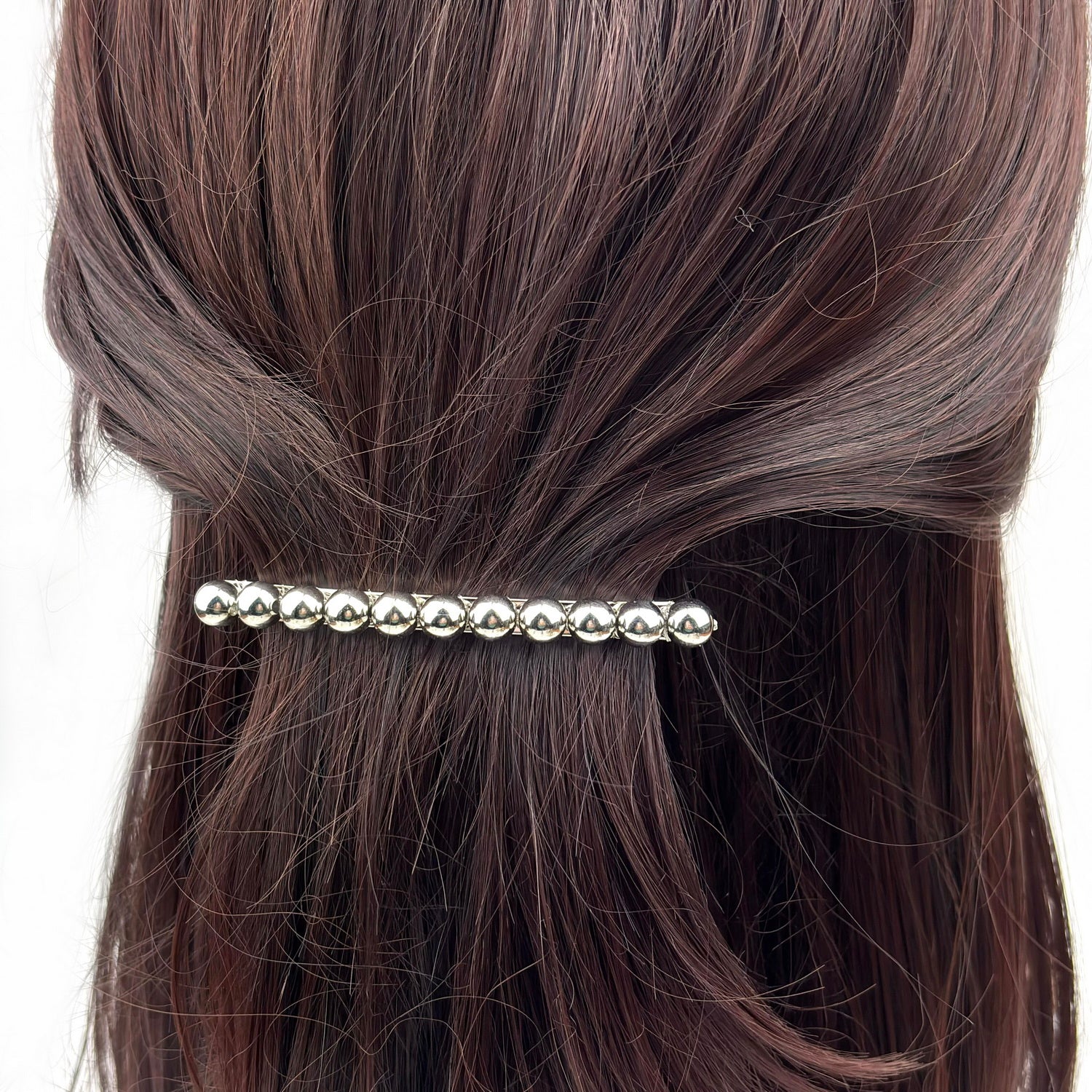 Barrette à cheveux 8 cm, perles 8 mm, argentée