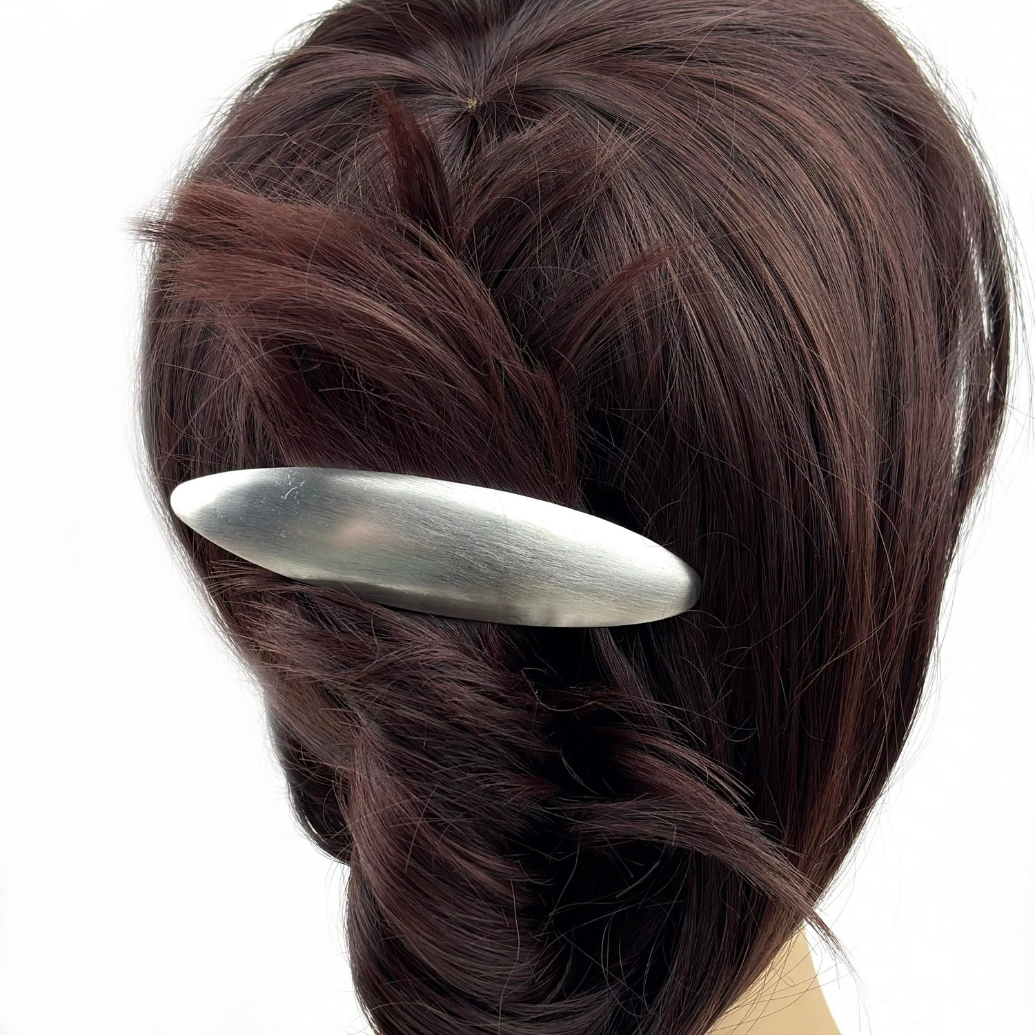 barrette à cheveux ovale 10m en métal argent mat