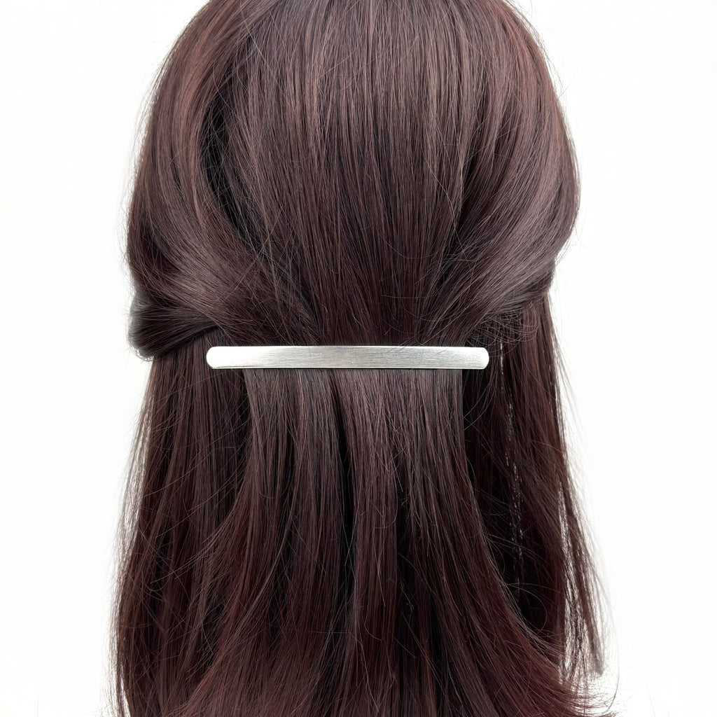 Barrette cheveux longue fine 10.5cm metal brossé argent