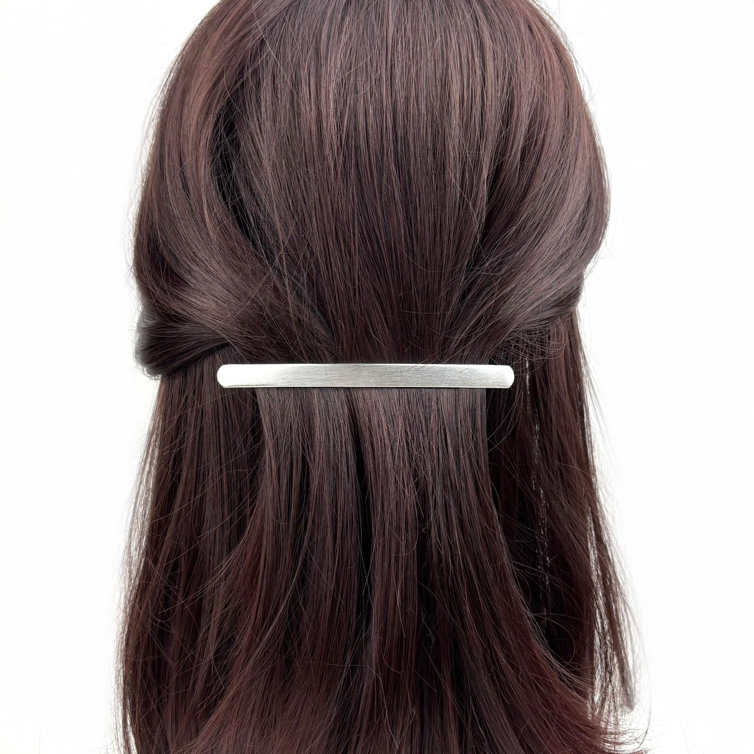 Barrette cheveux longue fine 10.5cm metal brossé argent
