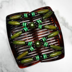 Peigne double cheveux - accessoire chignon en perles de bois vert