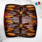 Peigne double cheveux - accessoire chignon en perles de bois marron