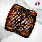 Peigne double cheveux - accessoire chignon en perles de bois marron