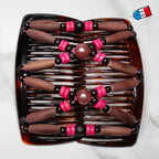 Peigne double cheveux - accessoire chignon en perles de bois rose