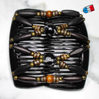Peigne double cheveux - accessoire chignon en perles de bois noir
