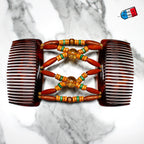 Peigne double cheveux - accessoire chignon en perles de bois