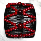 Peigne double cheveux - accessoire chignon en perles rouge