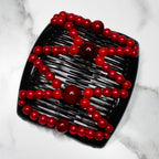 Peigne double cheveux - accessoire chignon en perles rouge
