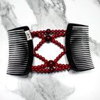 Peigne double cheveux - accessoire chignon en perles rouge