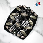 Double peigne cheveux élastique pour chignon orné de perles made in France